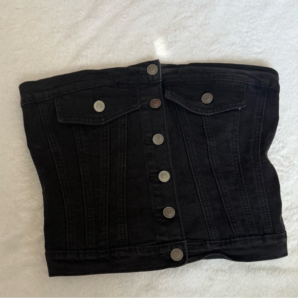 Black, denim, strapless top